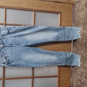 KanCan Women's Light Blue Straight Leg Jeans With Frayed Hem